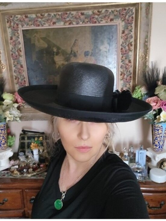 Mr John Classic Vintage 1968 Black Straw Wide Brim Hat New York Paris Designer main image 9